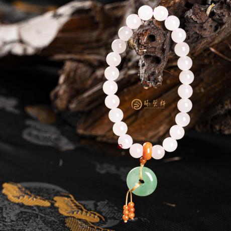 【琢艺轩】藕粉配碧玉滴流 手链 21.7克