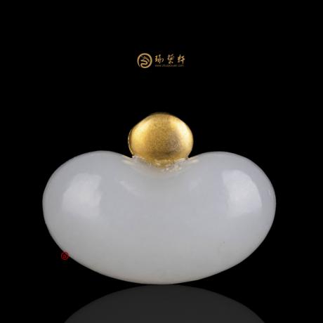 【琢艺轩】新疆和田玉金镶玉挂件 元宝 3.2克