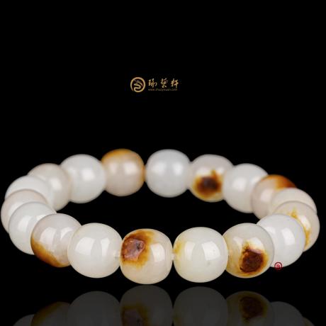 【琢艺轩】新疆和田红皮白玉籽玉 手串 50克