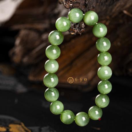 【琢艺轩】俄罗斯碧玉猫眼 手链 27克
